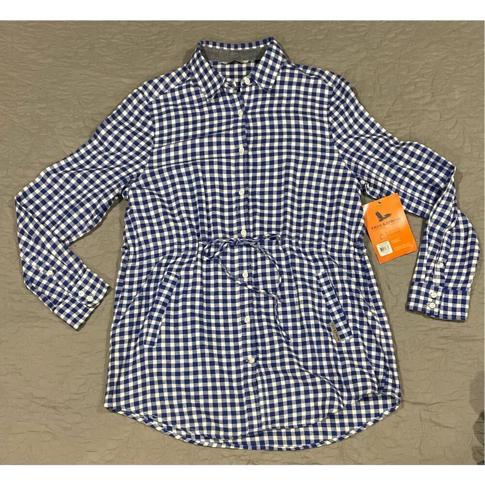 Field & Stream XL Blue and White Flannel Long New